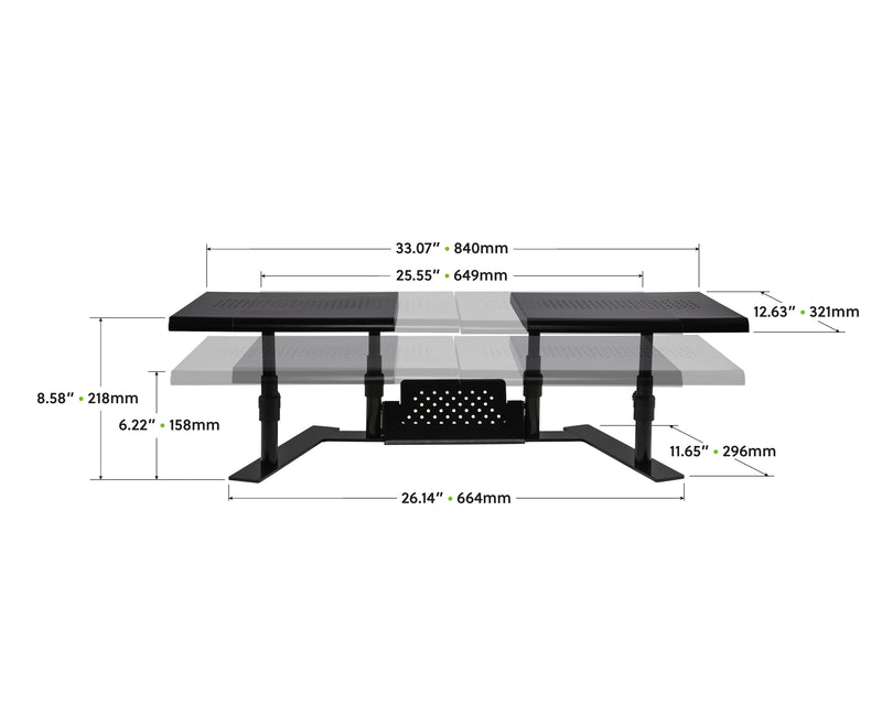 Studio image ErgoTwin Dual Monitor Stand dimensions