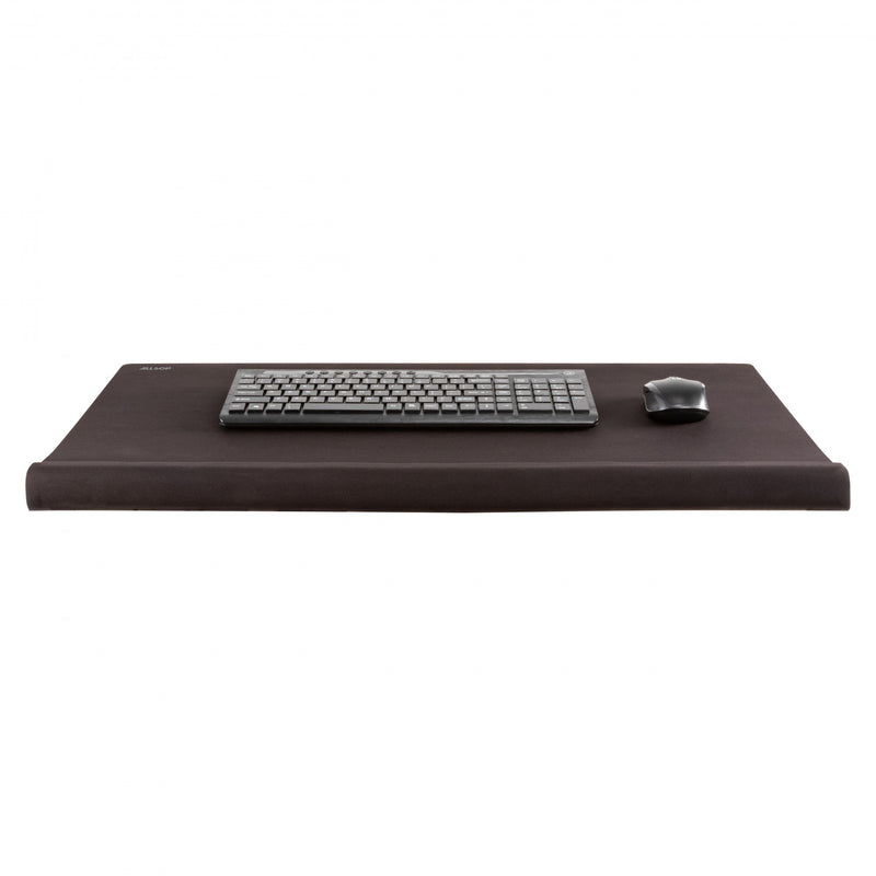 Studio image ErgoEdge Wrist Rest Mousepad Black front view with mouse and keyboard on pad