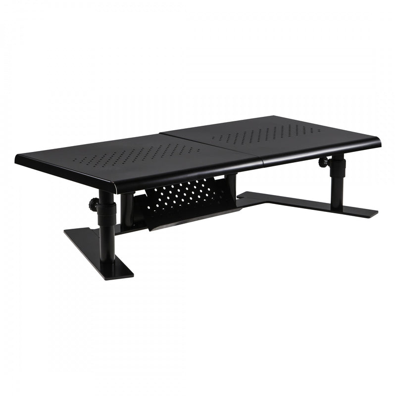 Studio image ErgoTwin Dual Monitor Stand platforms making shelf